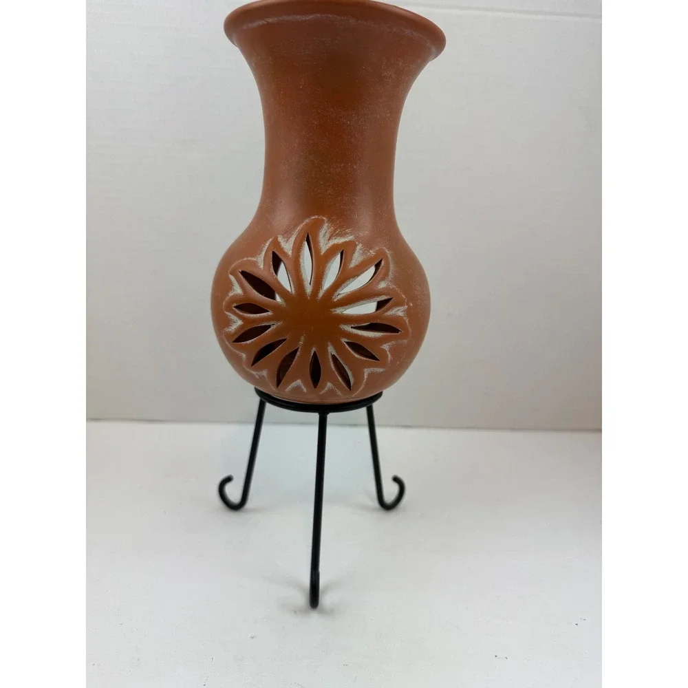 Terracotta celestial sun Chiminea Candle Holder with Iron Stand Southwestern